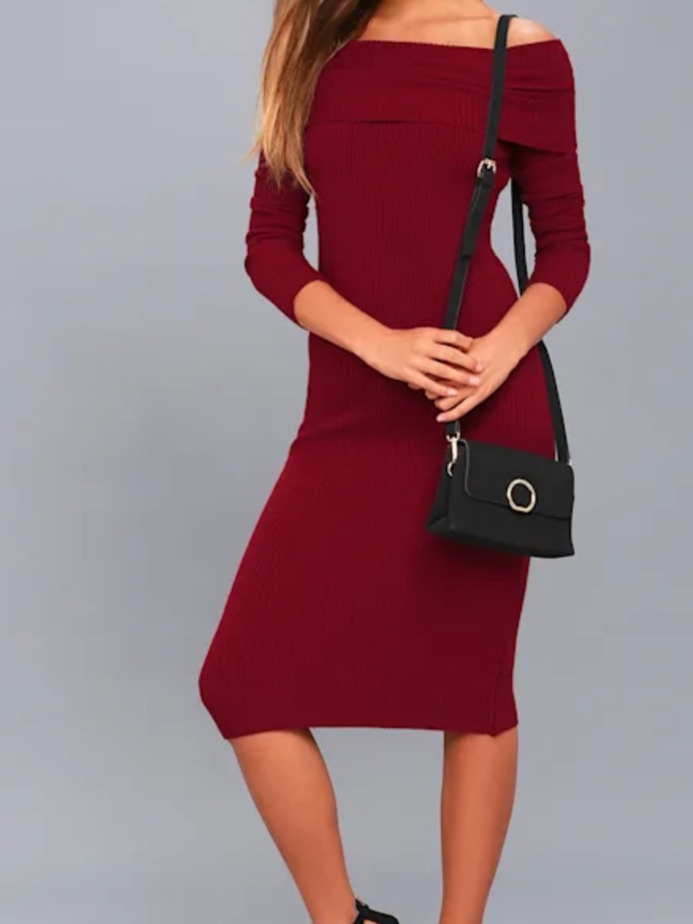Lulu's Burgundy Off-Shoulder Midi Dress